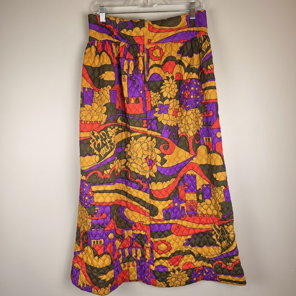 Vtg‎ Handmade Quilted Colorful Maxi Skirt 1970's Mod Floral Medium.E112 - Picture 2 of 11